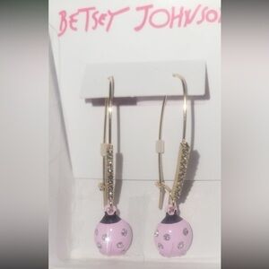 BETSEY JOHNSON Crystal-Studded Drop Dangle Pink Ladybug Earrings Whimsical NWT